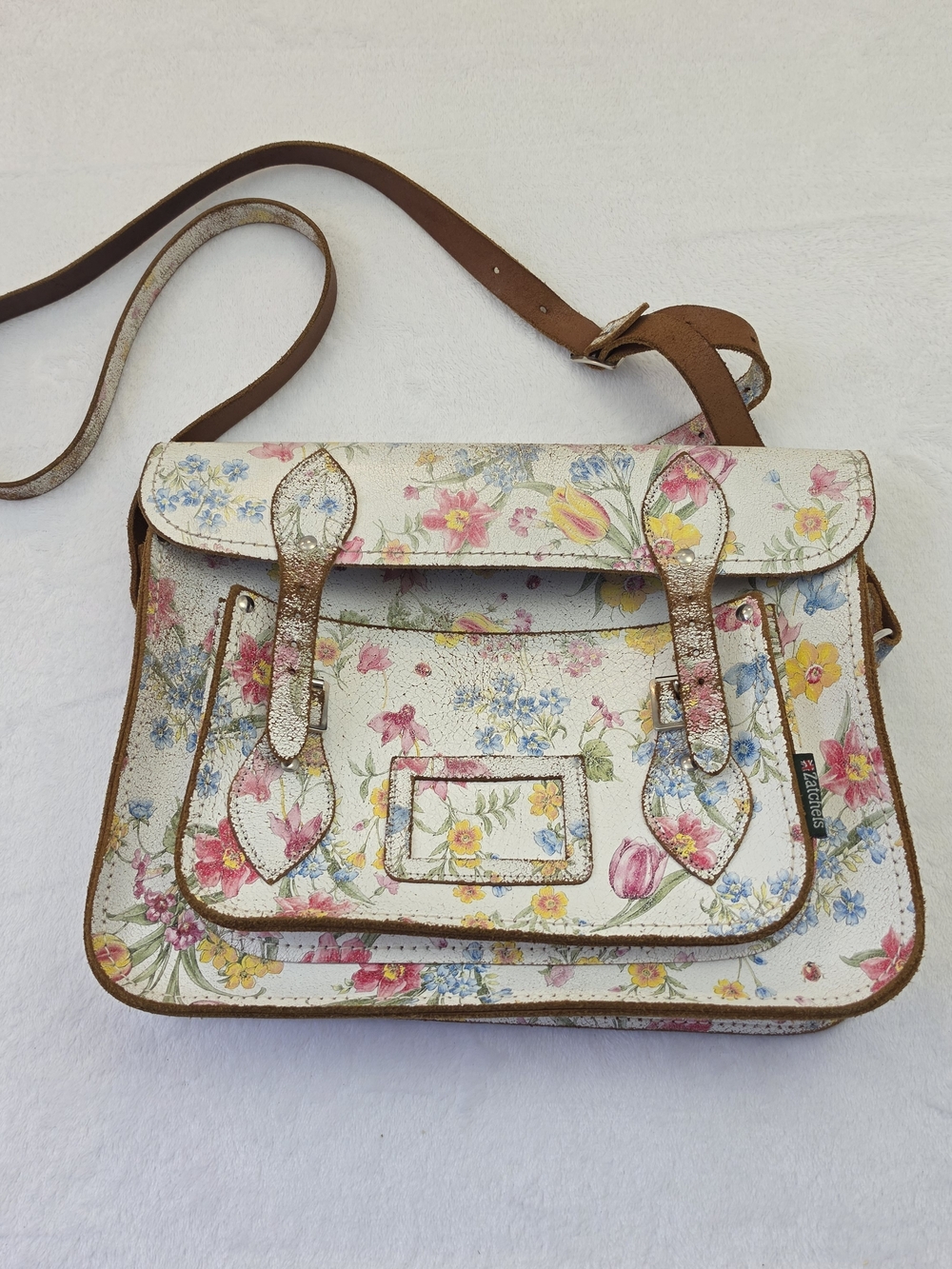Zatchels Floral Leather Satchel Cottagecore Crossbody Bag Vintage Style UK